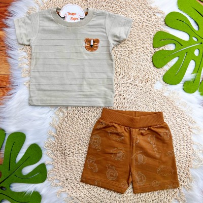 Conj. Camiseta Tigrinho e Bermuda Safari - Areia